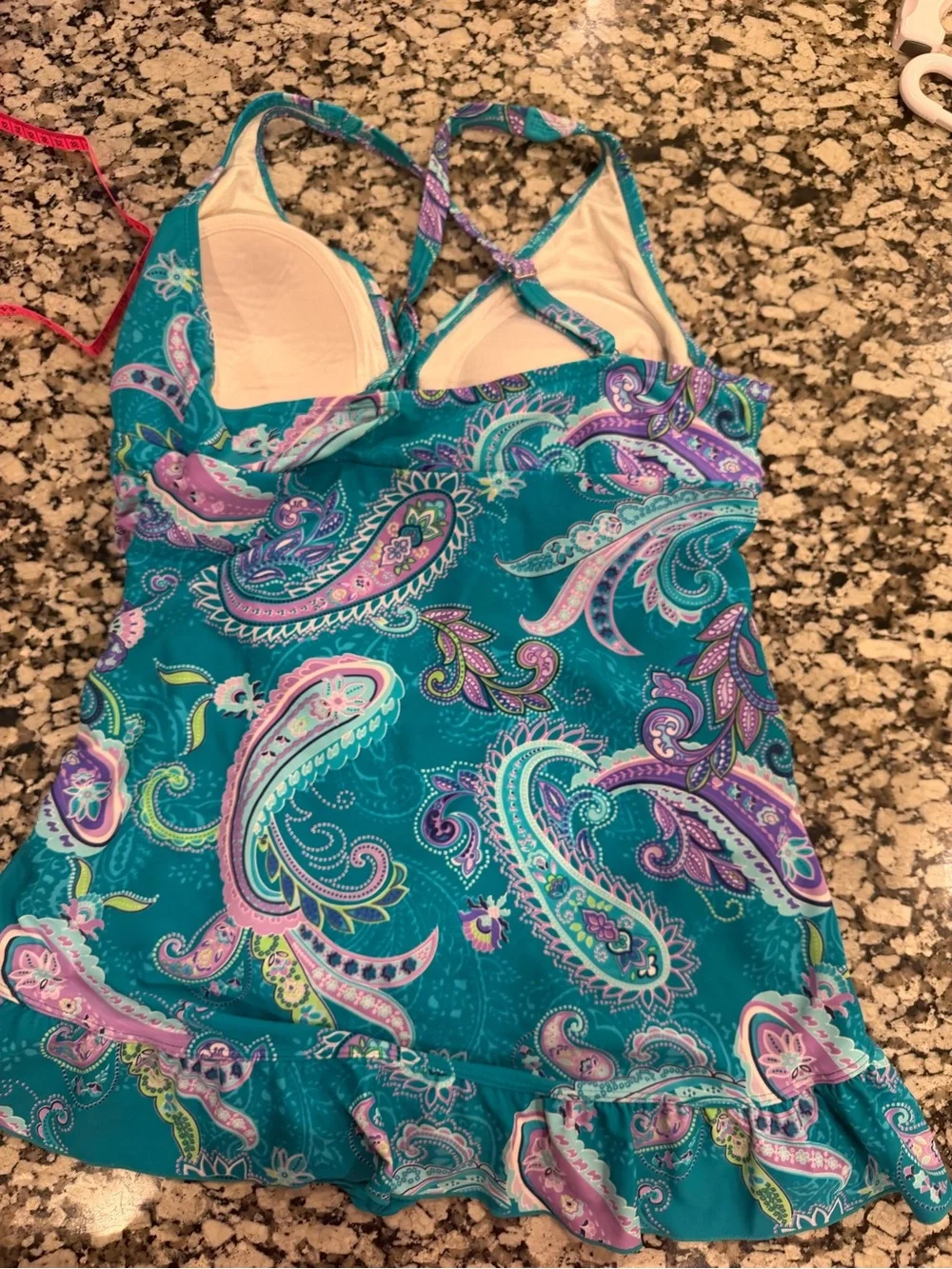 Ocean Dream Signature Paisley Ruffle Swim Dres Women’s Size 12